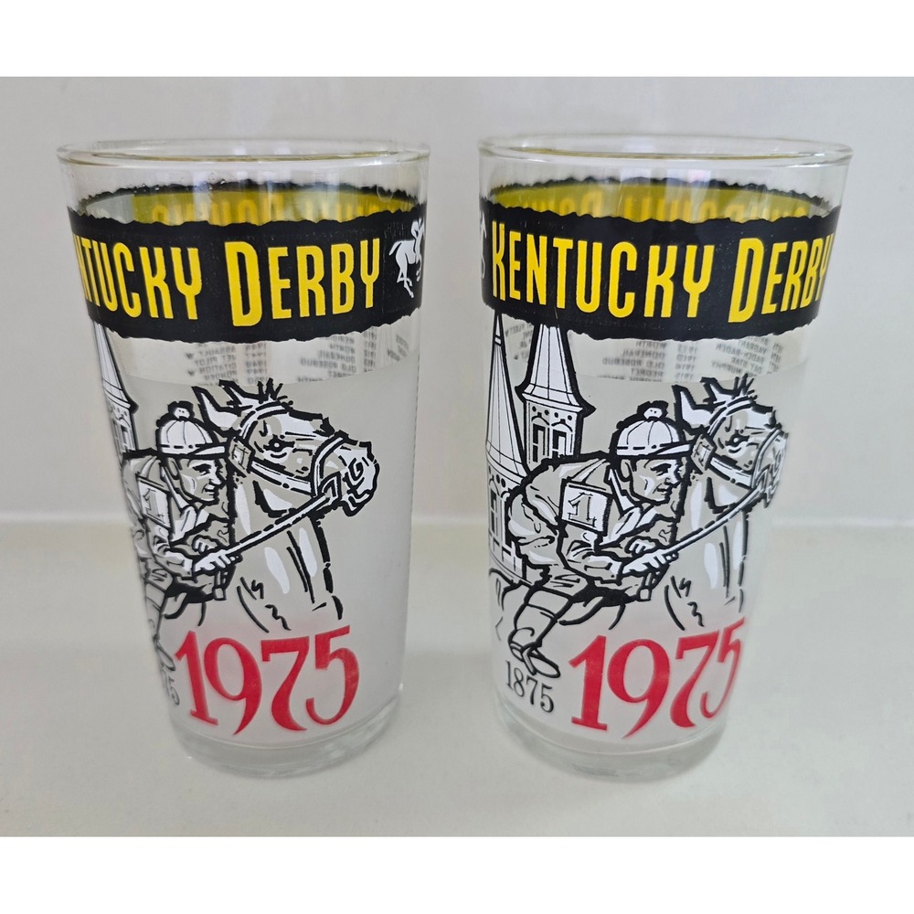 Vintage 1975 Kentucky Derby Churchill Downs Mint Julep Glasses Set of 2 Pair